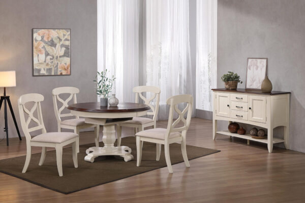 Andrews Butterfly Leaf Round Table with X Back Chairs & Server - Image 2