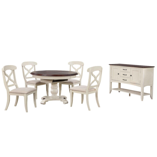 Andrews Butterfly Leaf Round Table with X Back Chairs & Server